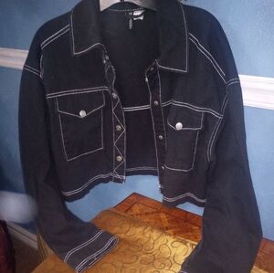 Divided Black Denim Jacket with White Stitching